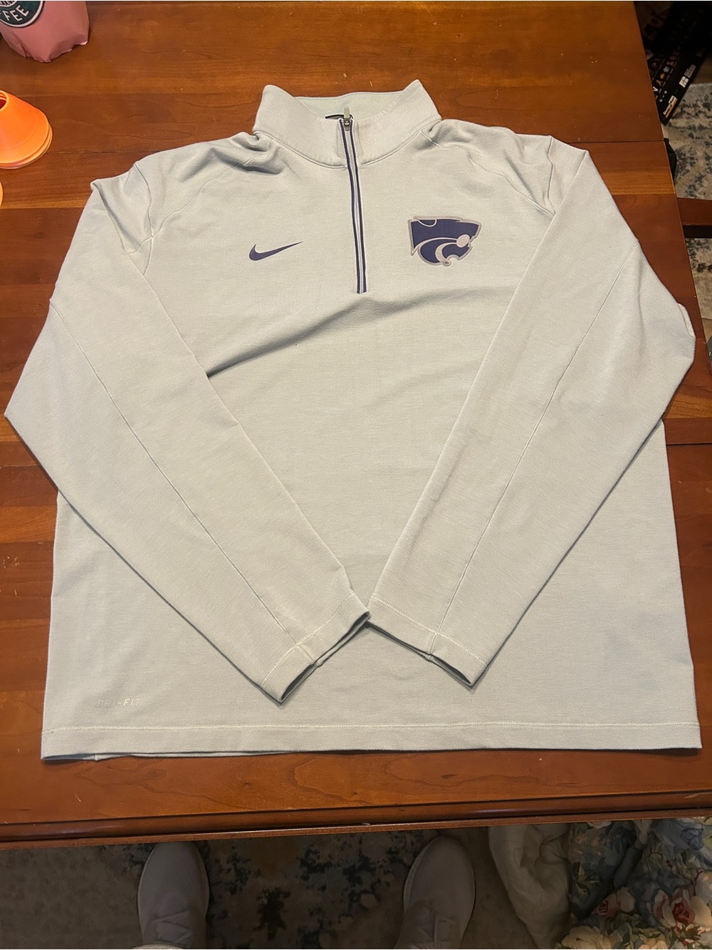 Nike Light Gray Kansas State Quarter-Zip Pullover with Purple Logo